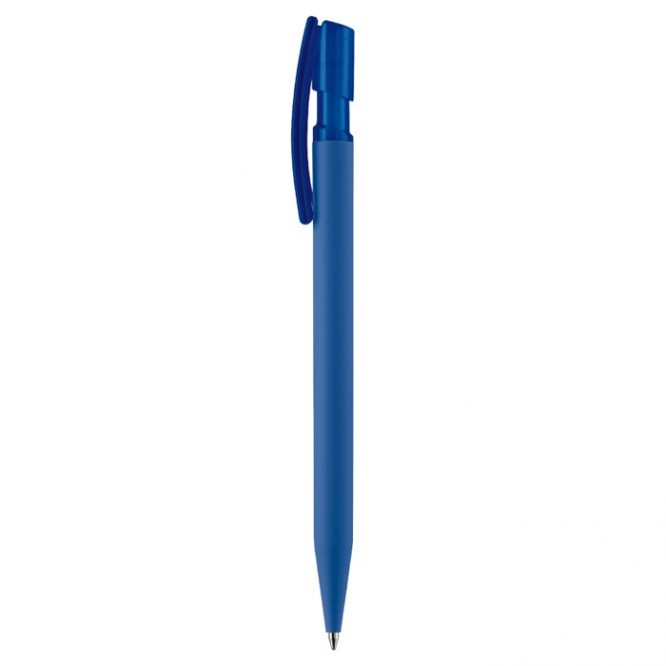 Transparenter billiger Kuli mit Soft-Touch, blaue Tinte