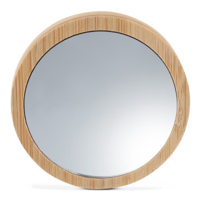 Kompakter runder Spiegel aus Bambus, ideal für unterwegs