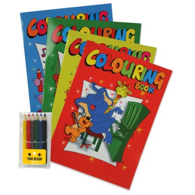 8-seitiges Malbuch-Set mit 6 Buntstiften für Kinder bedruckt