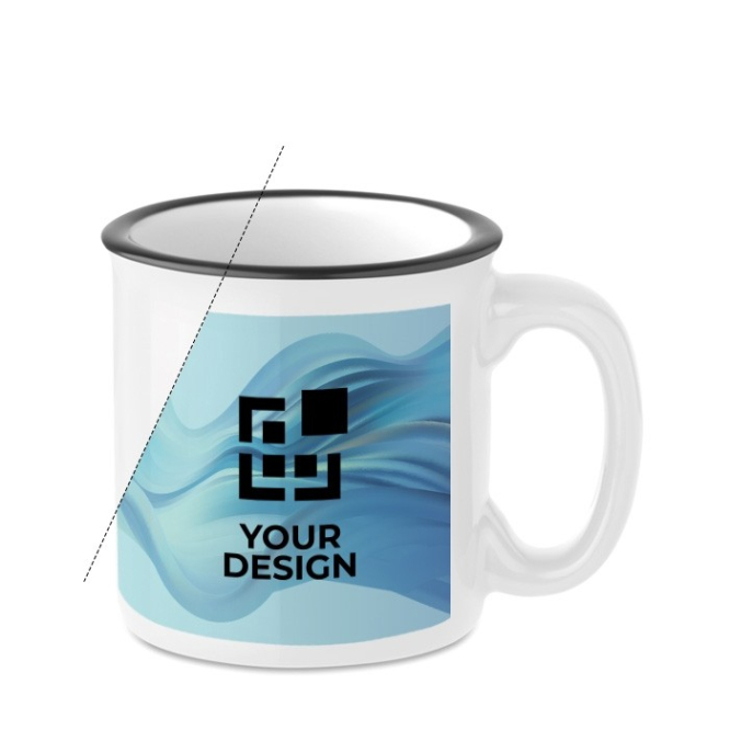 Im Vollfarbdruck bedruckte Tasse mit Vintage-Design Ansicht mit Druckbereic