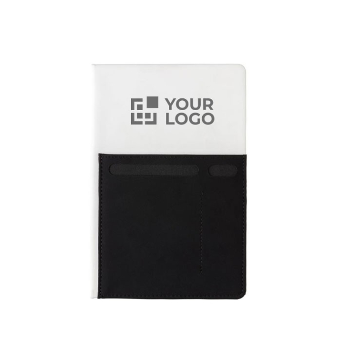 Notizbuch mit Taschen mit Logo bedrucken Ansicht mit Druckbereich