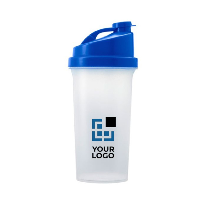 Protein Shaker mit farbigem Deckel Ansicht mit Druckbereich