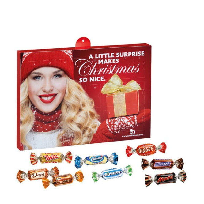 Adventskalender mit Premium-Schokoladensortiment, A4 farbe weiß