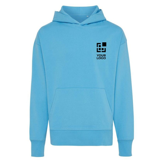 Sweatshirt aus Öko-Baumwolle 340 g/m2 Iqoniq Yoho farbe cyan-blau Ansicht mit Druckbereich