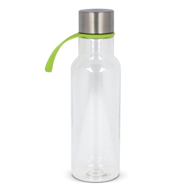 Transparente RPET-Flasche mit Gummitrageschlaufe, 600 ml