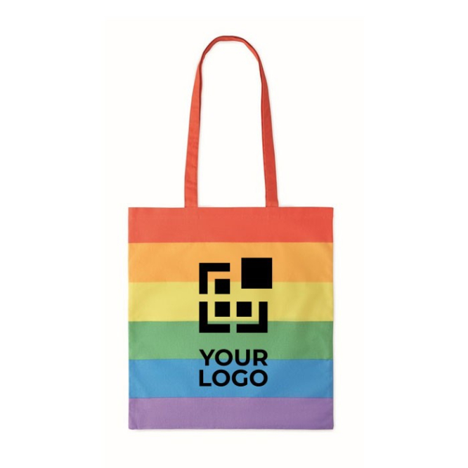 Regenbogen-Tasche mit langen Henkeln 200 g/m2 Ansicht mit Druckbereich