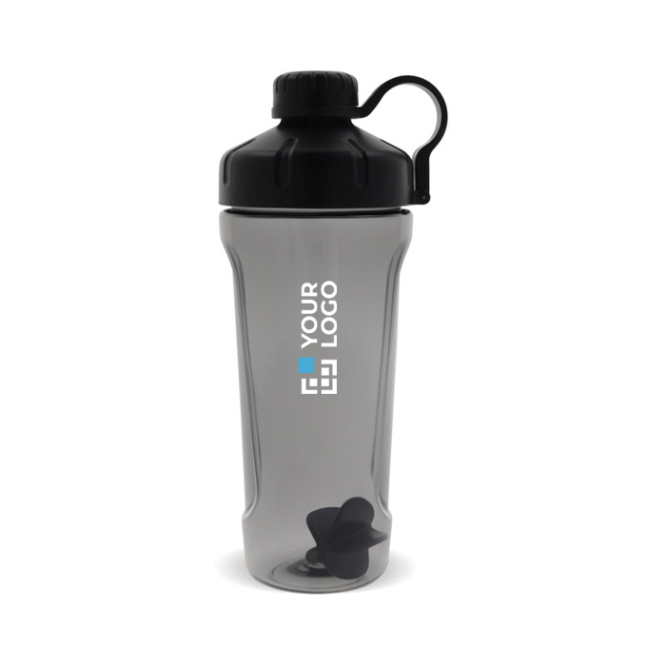 Proteinshaker aus Plastik mit elegantem schwarzem Deckel, 900 ml Ansicht mit Druckbereich