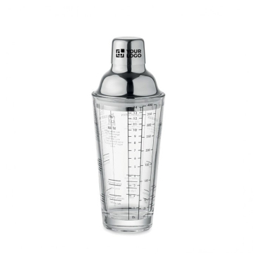 Cocktailshaker aus Glas mit aufgedruckten Maßangaben und Cocktailrezepten, 400 ml  Hauptansicht Ansicht