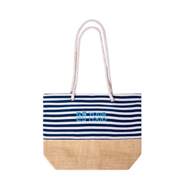 Gestreifte Strandtasche aus Baumwolle mit Jute, 450 g/m2