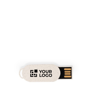 Ultradünner kleiner USB-Stick aus Weizenstroh als Werbemittel Ansicht mit Logodruck